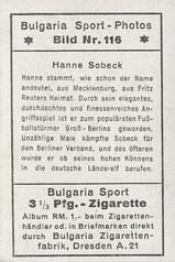 1932 Bulgaria Sport Photos #116 Hanne Sobek Back