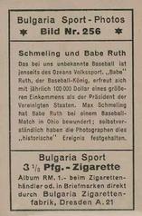 1932 Bulgaria Sport Photos #256 Max Schmeling / Babe Ruth Back