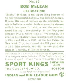 1986 1933 Sport Kings Reprint #12 Bobby McLean Back