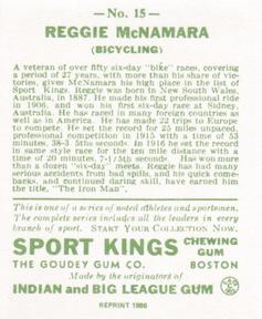 1986 1933 Sport Kings Reprint #15 Reggie McNamara Back