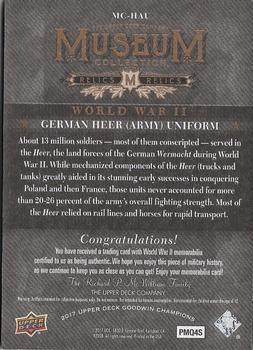 2017 Upper Deck Goodwin Champions - Museum Collection World War II Relics #MC-HAU German Heer (Army) Uniform Back