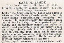 1926 Spalding Champions #NNO Earl Sande Back