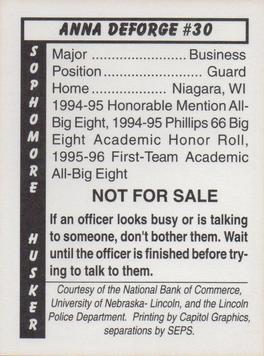 1995-96 Nebraska Cornhuskers Police #NNO Anna DeForge Back