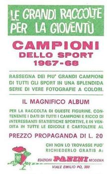 1967-68 Panini Campioni Dello Sport (Italian) #479 Piero Rollo Back