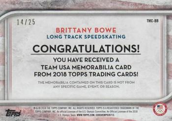 2018 Topps U.S. Olympic & Paralympic Team Hopefuls - Team USA Memorabilia Pieces - Gold Multi-Color Relic #TMC-BB Brittany Bowe Back