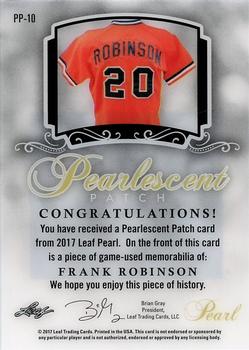 2017 Leaf Pearl - Pearlescent Patch Holo Purple #PP-10 Frank Robinson Back