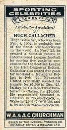 1931 Churchman's Sporting Celebrities #20 Hugh Gallacher Back