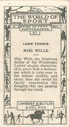1927 Lambert & Butler The World of Sport #27 Miss Wills Back