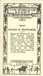 1927 Lambert & Butler The World of Sport #39 Roger H. Wethered Back