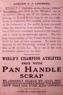 1913 Pan Handle Scrap World's Champion Athletes (T230) #NNO Edward F.J. Lindberg Back