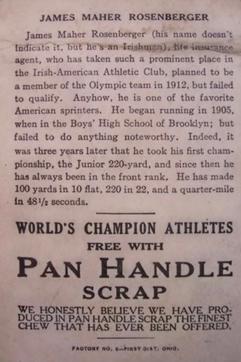 1913 Pan Handle Scrap World's Champion Athletes (T230) #NNO James M. Rosenberger Back