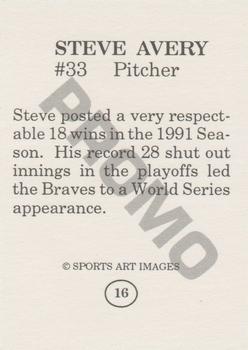 1993 Sports Art Images Promos (unlicensed) #16 Steve Avery Back