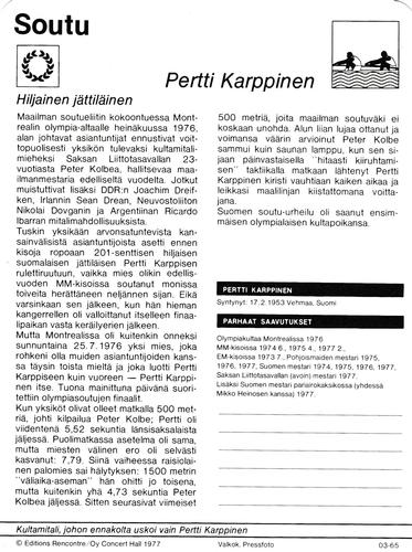 1977 Sportscaster Series 3 Finnish #03-65 Pertti Karppinen Back