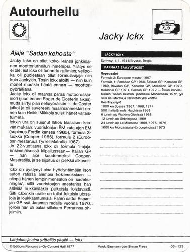 1977 Sportscaster Series 6 Finnish #06-123 Jacky Ickx Back