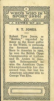 1927 British-American Tobacco Who's Who in Sports #2 R.T. Jones Back