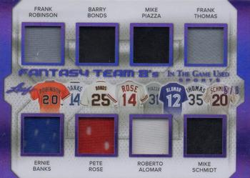 2018 Leaf In The Game Used Sports - Fantasy Team 8s Relics Purple Prismatic #FT8-06 Frank Robinson / Ernie Banks / Barry Bonds / Pete Rose / Mike Piazza / Roberto Alomar / Frank Thomas / Mike Schmidt Front