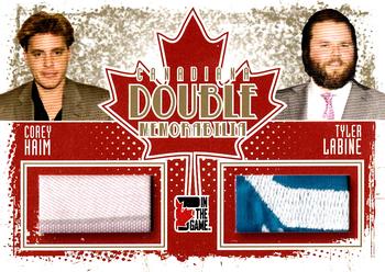 2011 In The Game Canadiana - Double Memorabilia Gold #DM-15 Corey Haim / Tyler Labine Front