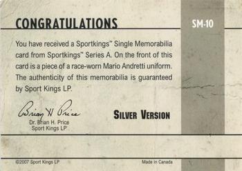 2007 Sportkings Series A - Single Memorabilia Silver #SM-10 Mario Andretti Back