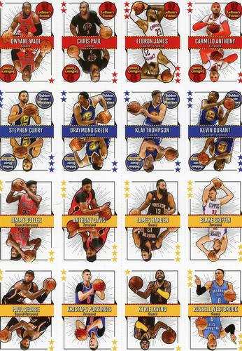 2017 Sports Illustrated for Kids - Original 9-Card Sheets #658-673 Carmelo Anthony / LeBron James / Chris Paul / Dwyane Wade / Kevin Durant / Klay Thompson / Draymond Green / Stephen Curry / Blake Griffin / James Harden / Anthony Davis / Jimmy Butler / Russell Westbrook / Kyrie Irving / Kristaps Porzingis / Paul George Front