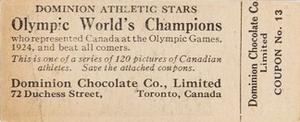 1924-25 Dominion Chocolate Athletic Stars (V31) #13 World's Hockey Champions Back