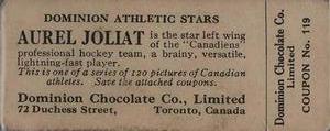 1924-25 Dominion Chocolate Athletic Stars (V31) #119 Aurel Joliat Back