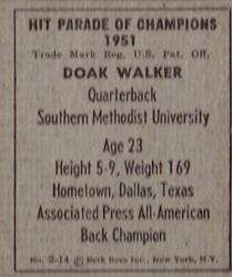 1951 Berk Ross #2-14 Doak Walker Back