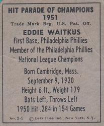 1951 Berk Ross #3-9 Eddie Waitkus Back