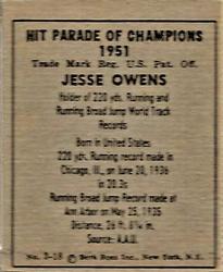 1951 Berk Ross #3-18 Jesse Owens Back