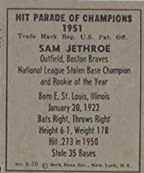 1951 Berk Ross #4-10 Sam Jethroe Back
