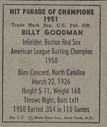 1951 Berk Ross #3-2 Billy Goodman Back