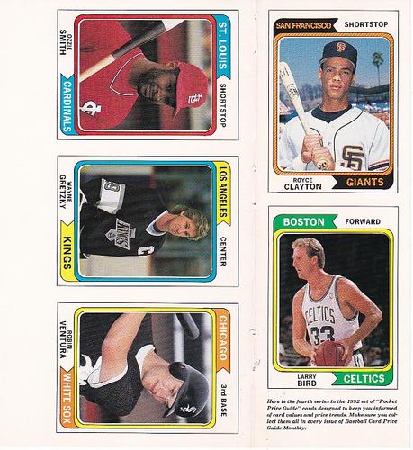 1992 SCD Sports Card Price Guide Monthly - Full Sheets #16-20 Royce Clayton / Larry Bird / Ozzie Smith / Wayne Gretzky / Robin Ventura Front