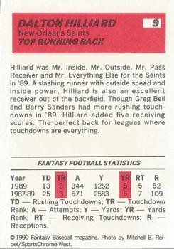 1990 Baseball Cards Presents Fantasy Baseball #9 Dalton Hilliard Back