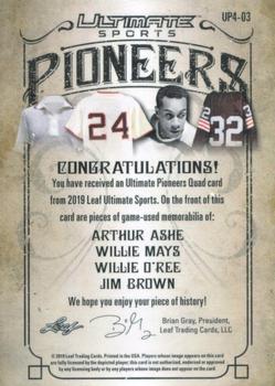 2019 Leaf Ultimate Sports - Ultimate Pioneers 4 Relics Gold #UP4-03 Arthur Ashe / Willie Mays / Willie O'Ree / Jim Brown Back