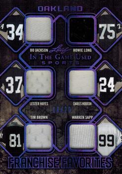 2019 Leaf In the Game Used - Franchise Favorites 6 Relics Purple #FRF16 Bo Jackson / Howie Long / Lester Hayes / Charles Woodson / Tim Brown / Warren Sapp Front