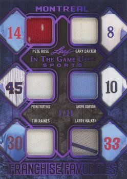 2019 Leaf In the Game Used - Franchise Favorites 6 Relics Purple #FRF-01 Pete Rose / Gary Carter / Pedro Martinez / Andre Dawson / Tim Raines / Larry Walker Front