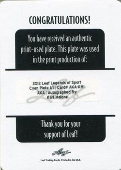 2012 Leaf Legends of Sport - AKA Autographs Printing Plates Cyan #AKA-KM1 Karl Malone Back