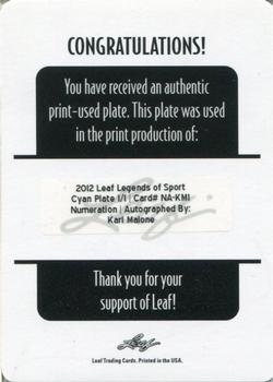 2012 Leaf Legends of Sport - Numeration Autographs Printing Plates Cyan #NA-KM1 Karl Malone Back