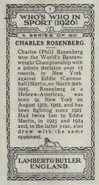1926 Lambert & Butler Who’s Who in Sport #1 Charles Rosenberg Back