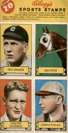 1937 Kellogg's Pep Sports Stamps - Unseparated Panels #20 Tris Speaker / Equipoise / Vincent Richards / Jimmie Phelan Front
