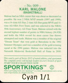2015 Leaf Sportkings - Mini Printing Plate Cyan #9 Karl Malone Back
