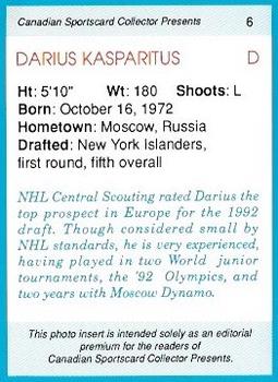 1992 Canadian Sportscard Collector #6 Darius Kasparaitis Back
