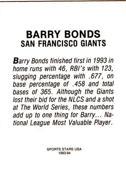 1993-94 Sports Stars USA (unlicensed) #NNO Barry Bonds Back