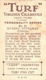 1933 Carreras Turf Personality Series #81 Hubert Opperman Back