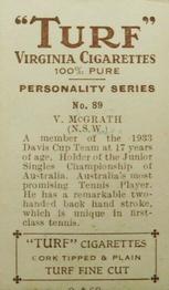1933 Carreras Turf Personality Series #89 Vivian McGrath Back