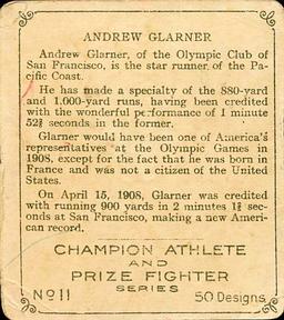 1910 Champion Athletes (C52) #11 Andrew Glarner Back