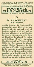 1935 Ogden's Football Club Captains #21 David Thackeray Back