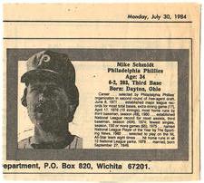 1984 Wichita Eagle-Beacon Clip & Save #NNO Mike Schmidt Front