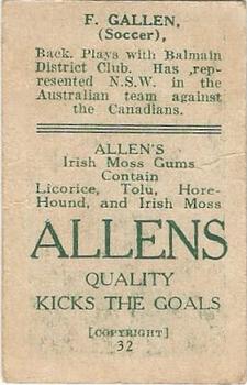 1925 A.W. Allen (Confectionery) Footballers #32 Frank Gallen Back