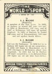 1939 African Tobacco World of Sport (Small) #71 Stan McCabe Back