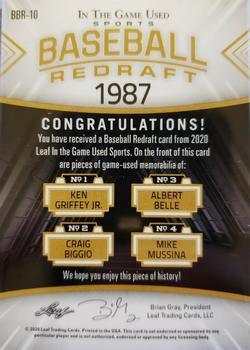 2020 Leaf In The Game Used Sports - Baseball Redraft Relics Magenta Spectrum Foil #BBR-10 Ken Griffey Jr. / Craig Biggio / Albert Belle / Mike Mussina Back